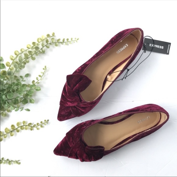 Express Shoes - express pointed toe bow flats velvet red
